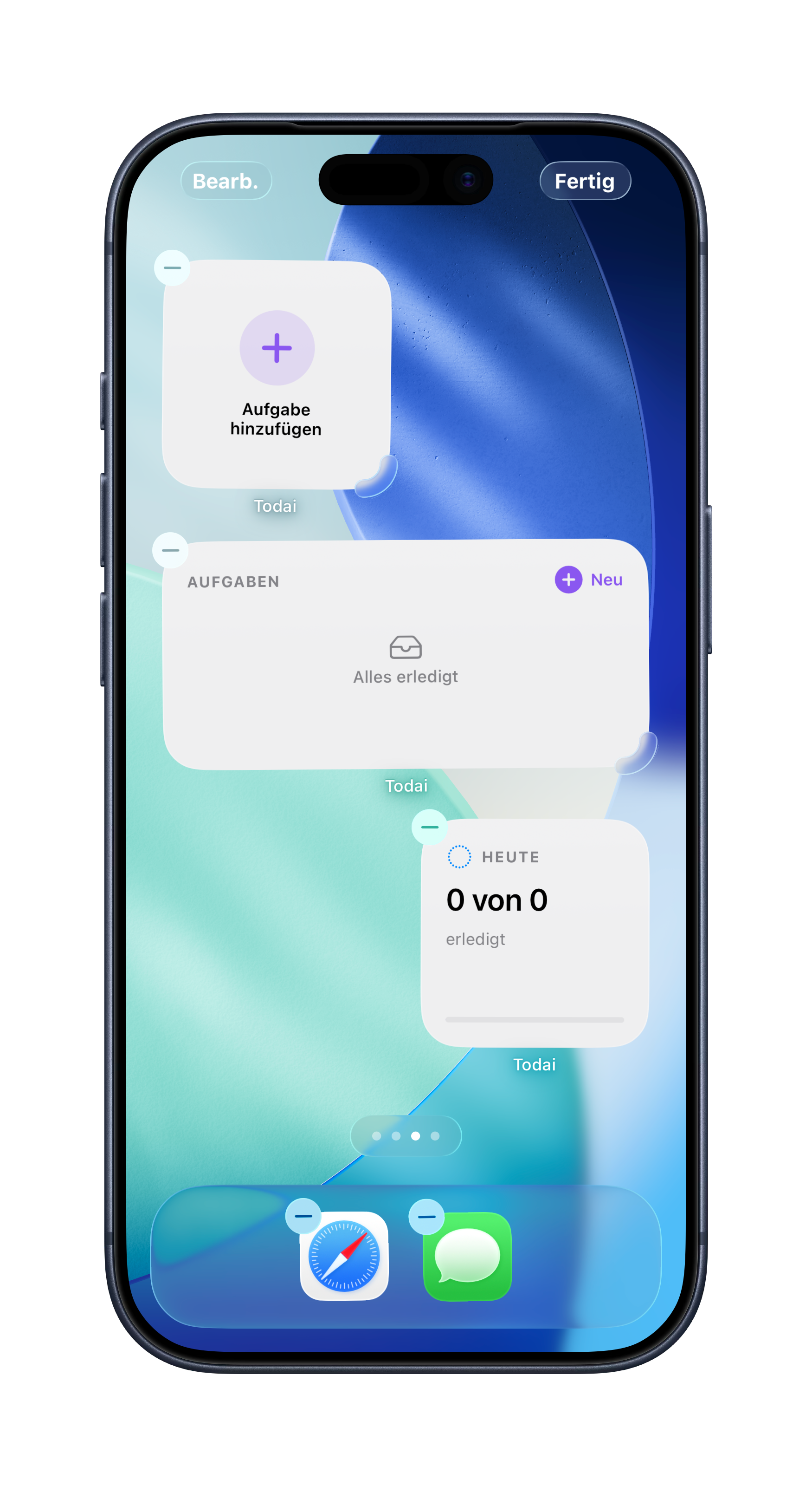 Todai home screen widgets: add task, task list and daily progress